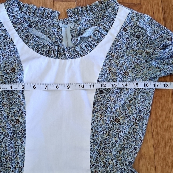 Vintage Women's S Prairie Swing Dress Handmade Blue White Ditzy Floral Cottage - Picture 8 of 13